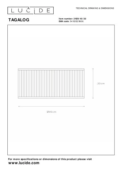 Lucide TAGALOG - Plafonnière - Ø 40 cm - 1xE27 - Zwart - technisch